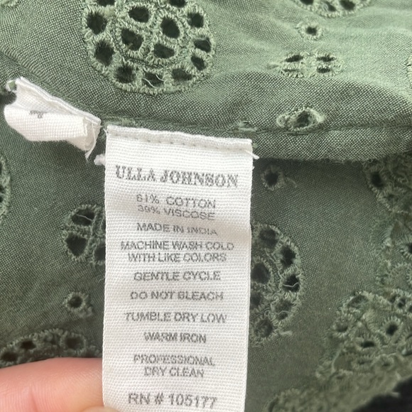 Ulla Johnson Green Ruffle Cap Sleeve Blouse - Picture 4 of 4